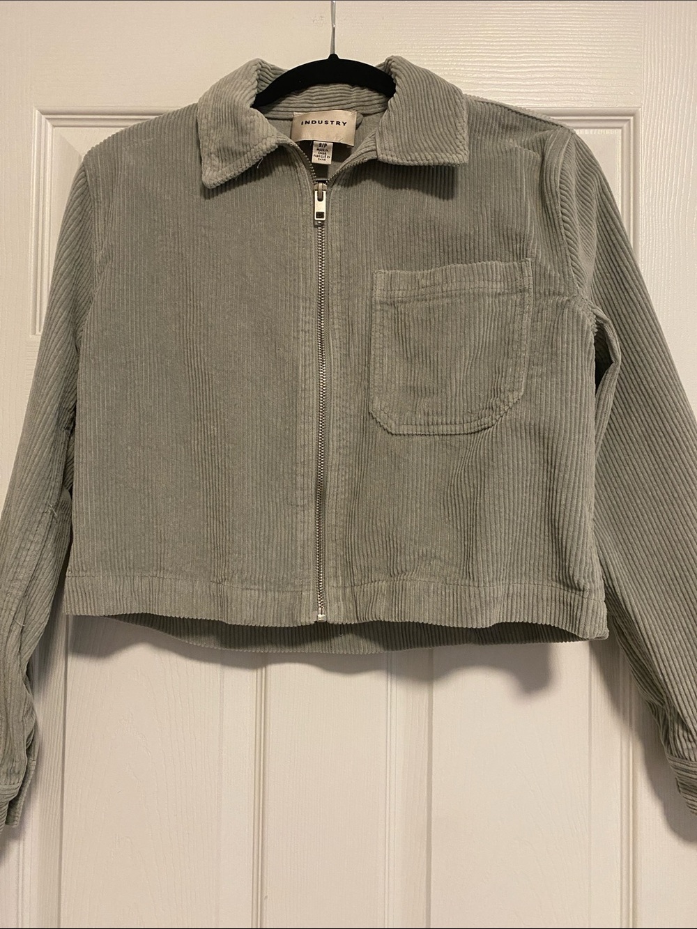 Cropped Corduroy Jacket - Light Gray/Green